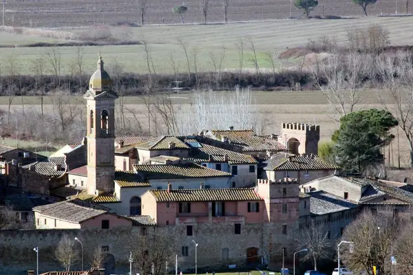 Buonconvento: il borgo murato e la torre, visti dall'alto