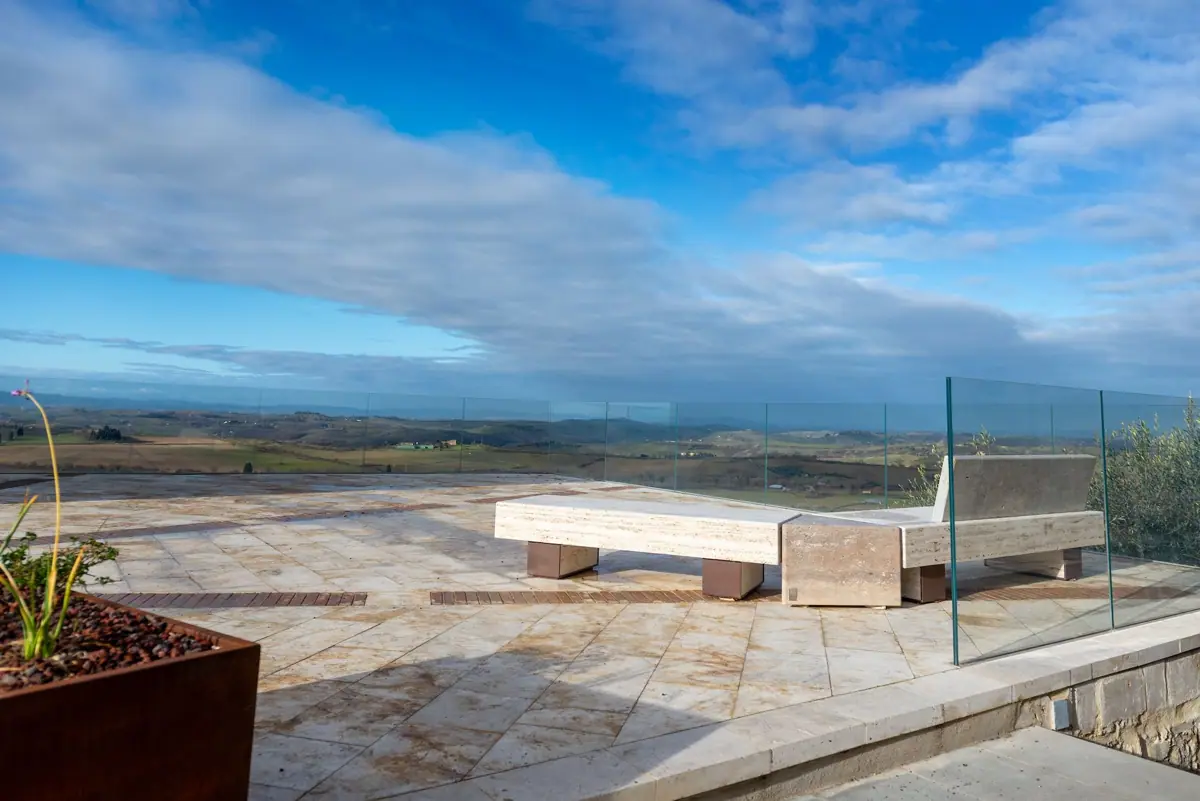 The theatre terrace in Serre di Rapolano and the hills around the village