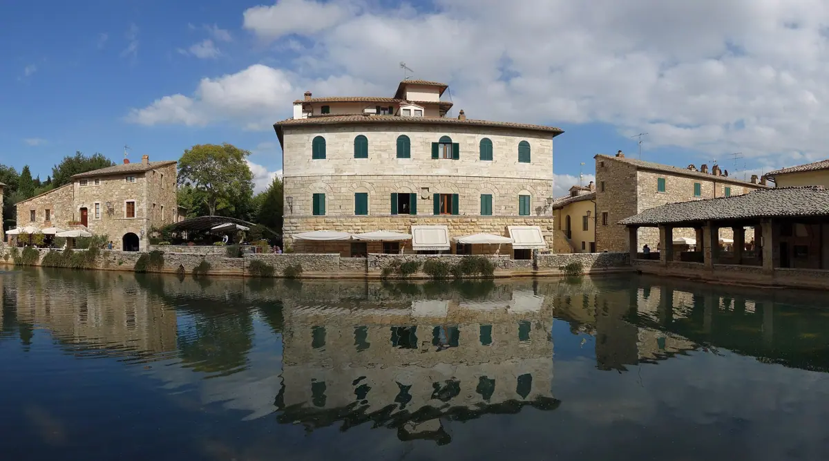 The Piazza delle Sorgenti in Bagno Vignoni, with the thermal pool