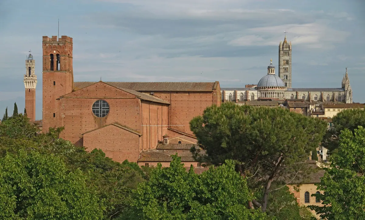 Siena from the Medici Fortress: the Torre del Mangia, San Domenico and the cathedral