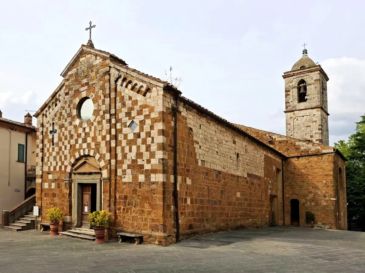 The church of Saints Peter and Andrew in Trequanda, with its chequered façade